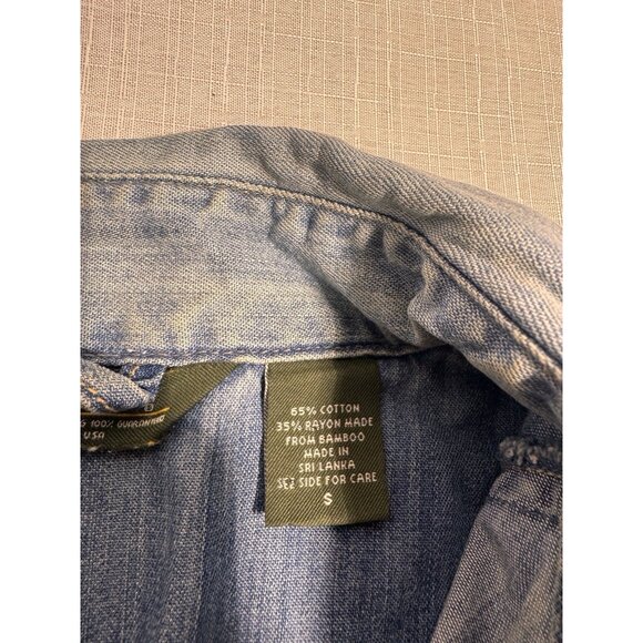 Eddie Bauer Western Shirt Womens Small Blue Denim Pearl Snap Long Sleeve Top - Picture 10 of 14